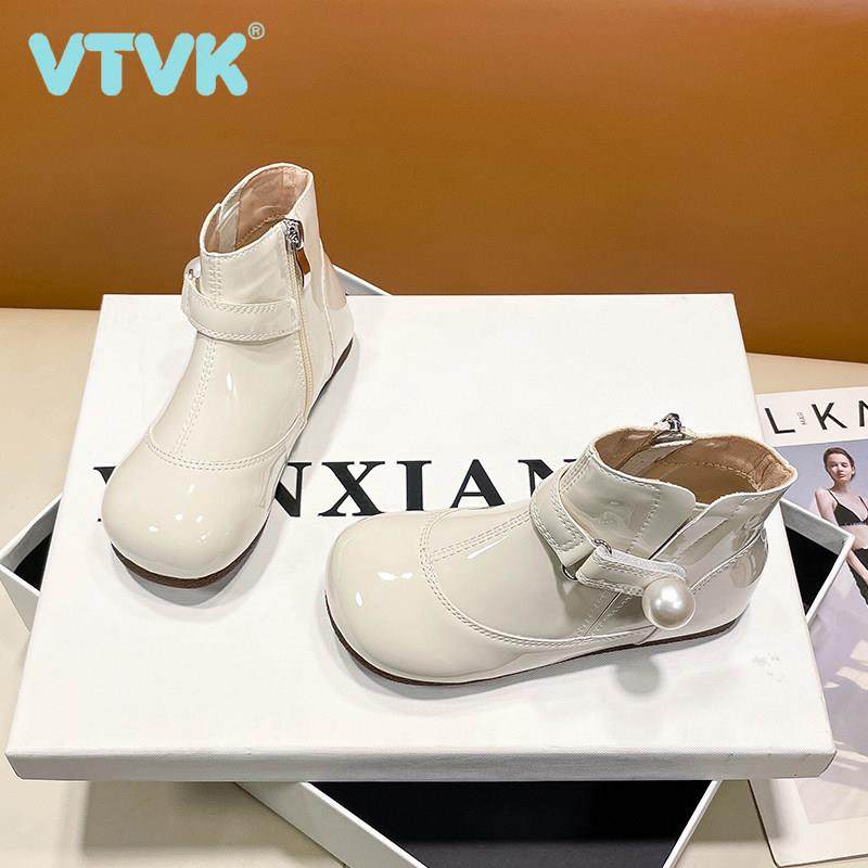 VTVK女童马丁靴2025新款秋冬儿童鞋子英伦风短靴女宝黑色皮靴单靴