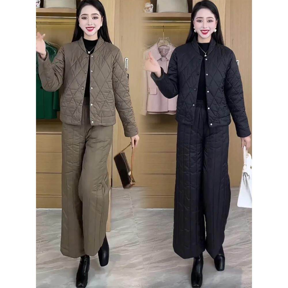 香港代购时尚棉服套装女冬季新款洋气显瘦夹棉保暖棉衣棉裤两件套