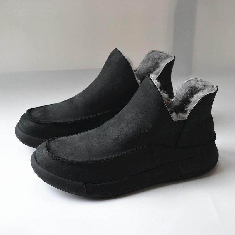 潮牌磨砂黑一脚蹬纯羊毛防滑雪地靴简约平底保暖真皮棉鞋外贸男鞋,流行男鞋,时尚雪地靴,淘宝优惠券,粉丝福利购,淘宝优惠卷