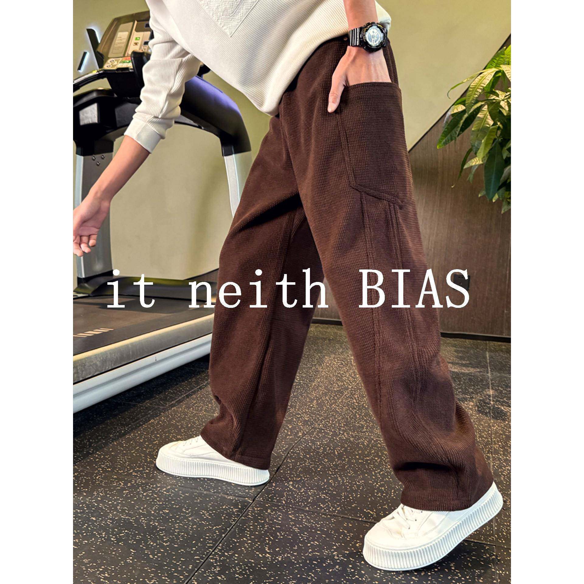 it neith BIAS灯芯绒直筒裤男潮运动裤痞帅宽松阔腿春秋休闲裤子