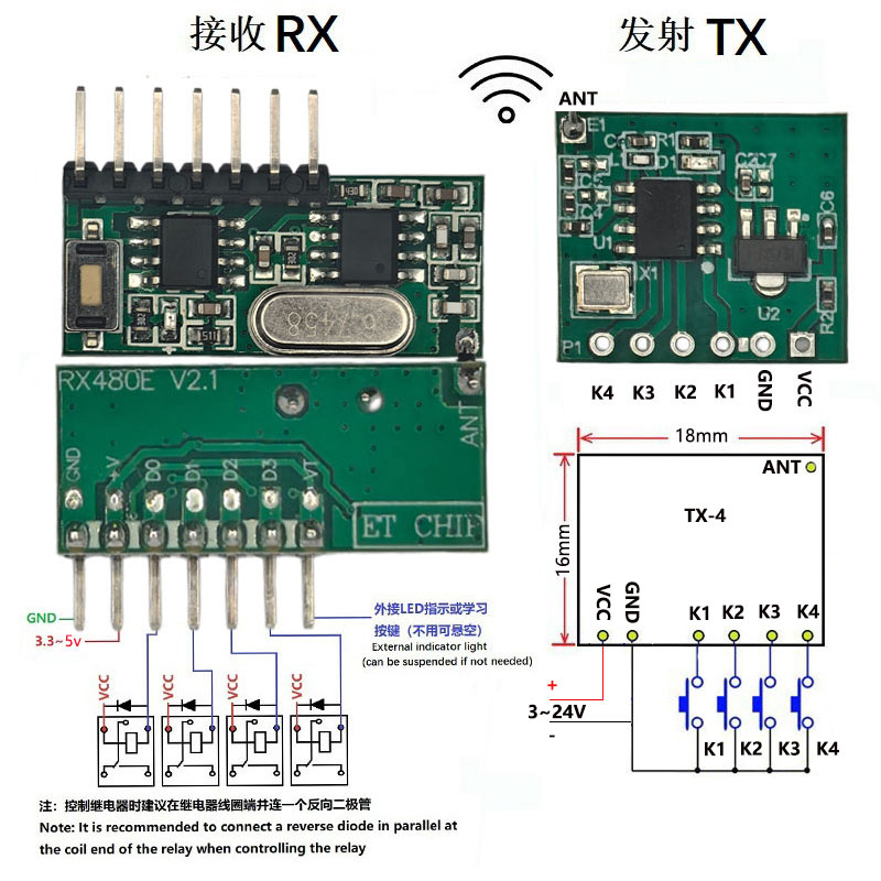 433RF四路解码遥控开关模块图片
