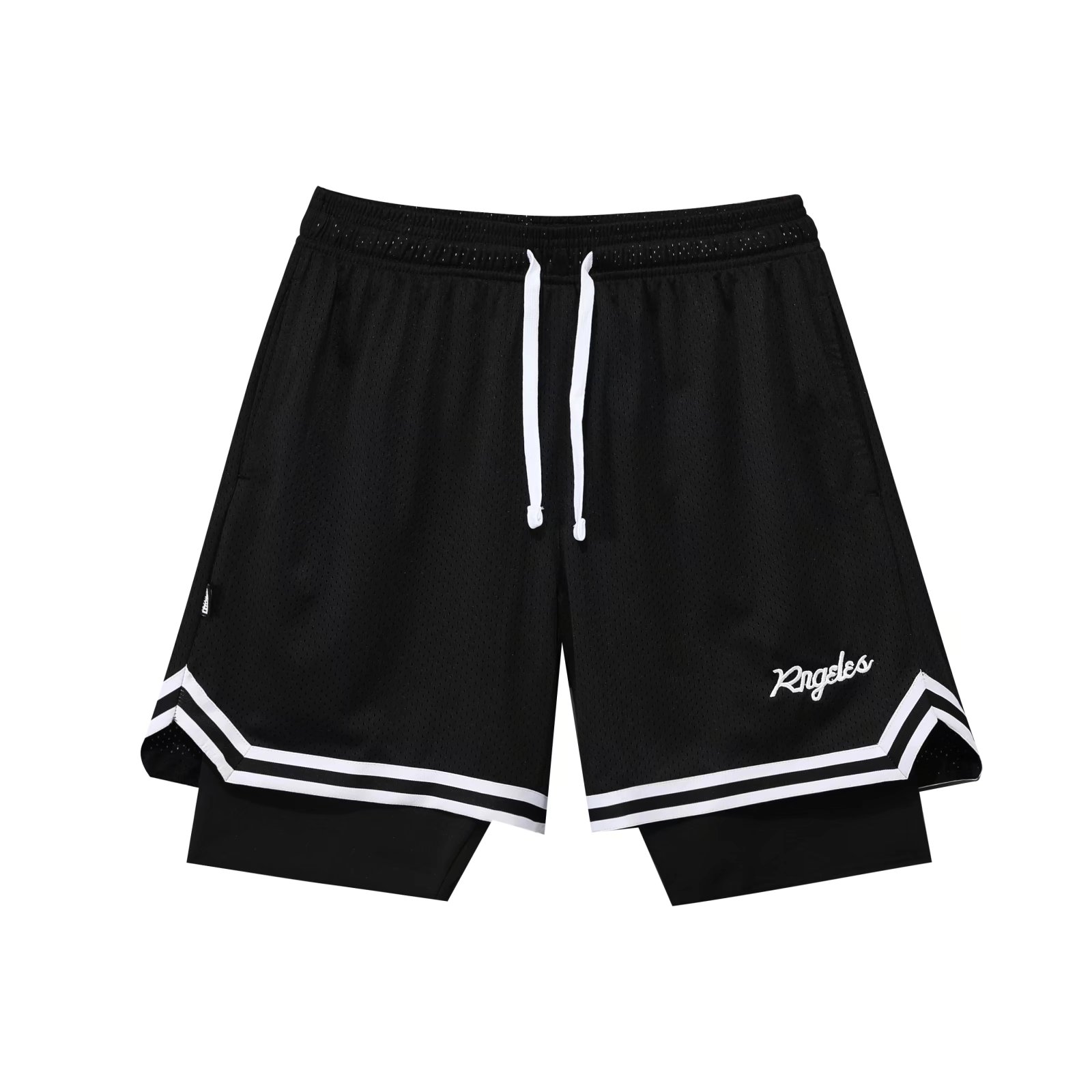 美式内衬篮球裤刺绣假两件双层短裤训练跑步运动裤休闲健身裤潮男