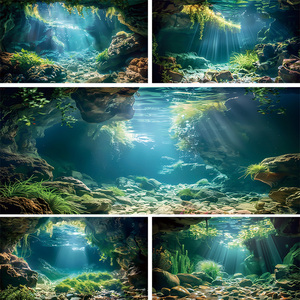 新款鱼缸背景画背景贴纸正面带胶Ai高清3D尺寸定制