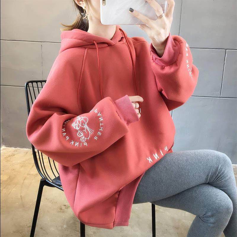 加绒卫衣女ins厚韩版潮宽松大码女装200斤连帽学生bf原宿风外套女