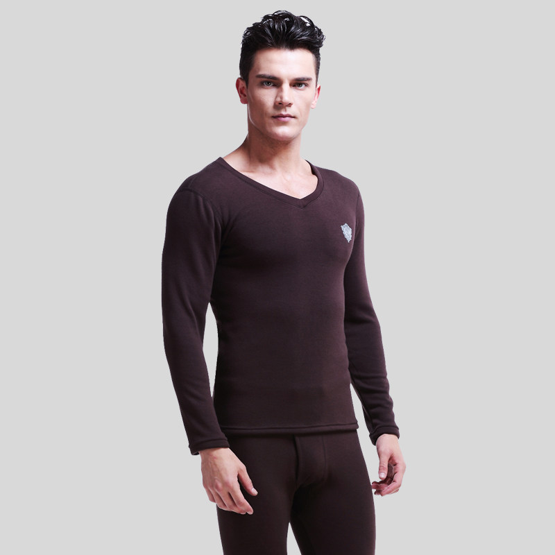 秋冬季男士保暖内衣套装加绒加厚秋衣秋裤青年V领修身防寒棉毛衫