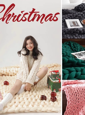 春节摄影拍照粗棒针毛毯橱窗造景