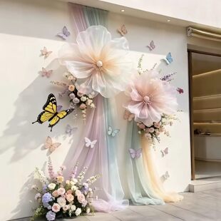 梦幻蝴蝶花朵背景墙装橱窗饰婚礼拍照道具客厅氛围感布置用品