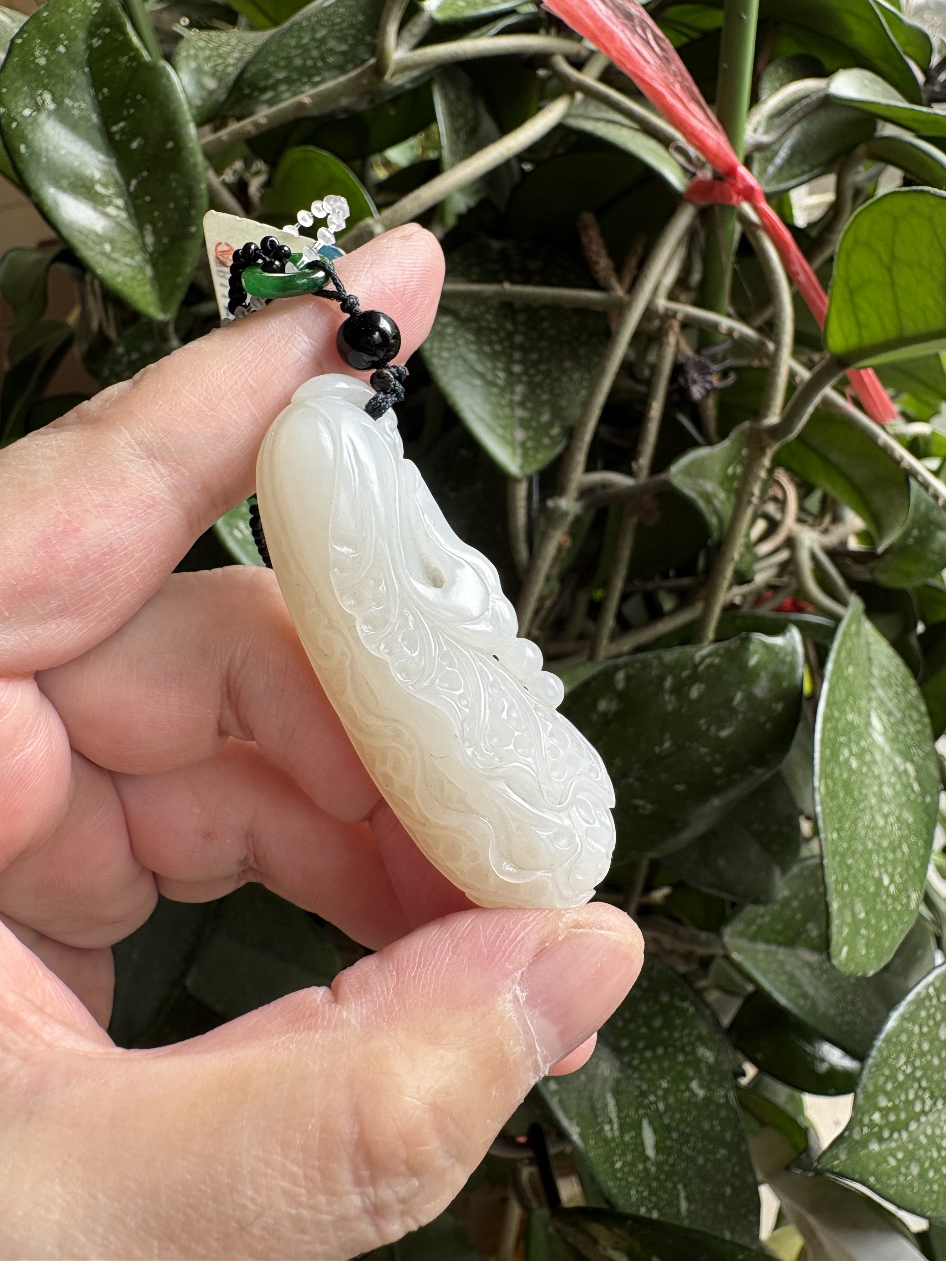 新疆且末料羊脂白玉白菜（百财）挂件吊坠58.4*21.2*11.4mm