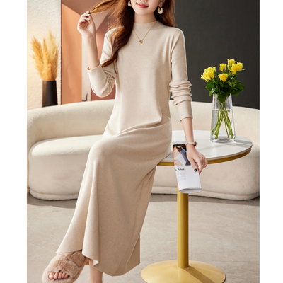 针织连衣裙2024新款女秋冬季直筒宽松显瘦配大衣的内搭长款毛衣裙