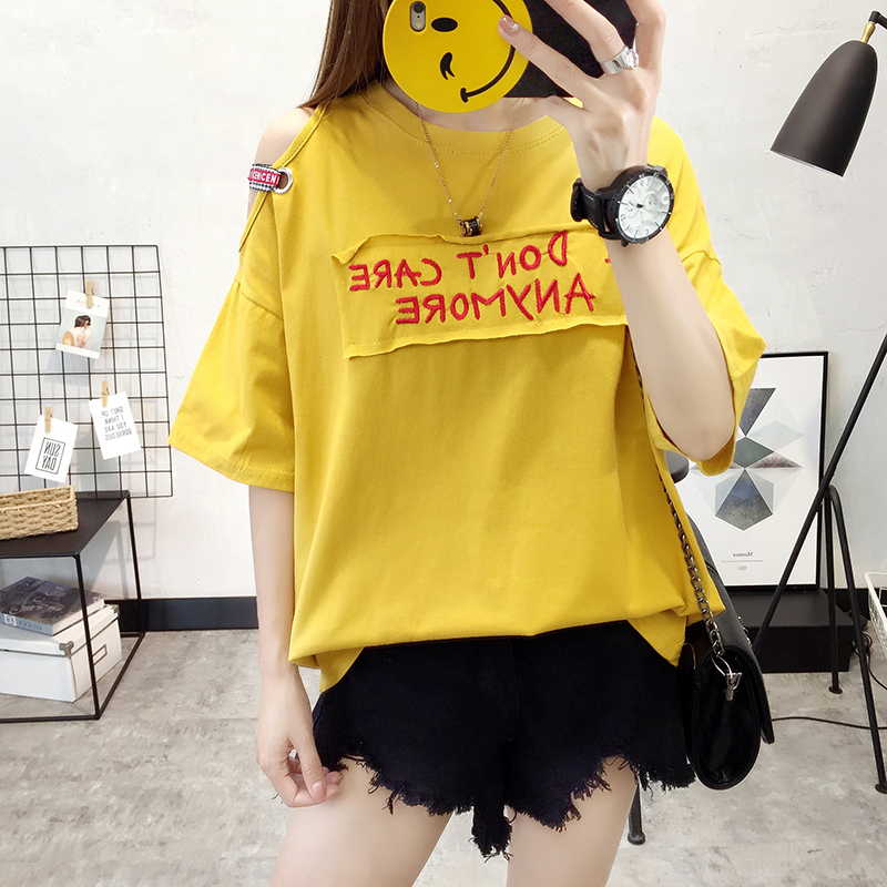 2019夏装新款韩版学生宽松露肩绑带胖mm短袖t恤女200斤大码上衣服在类目 女装/女士精品, T恤中 - 来自Buy2taobao.com提供专业的淘宝代购服务