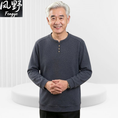中老年男士爸爸秋季立领长袖T恤