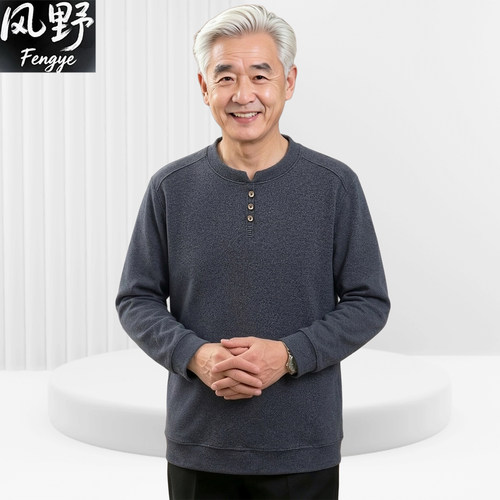 中老年男士爸爸秋季立领长袖T恤