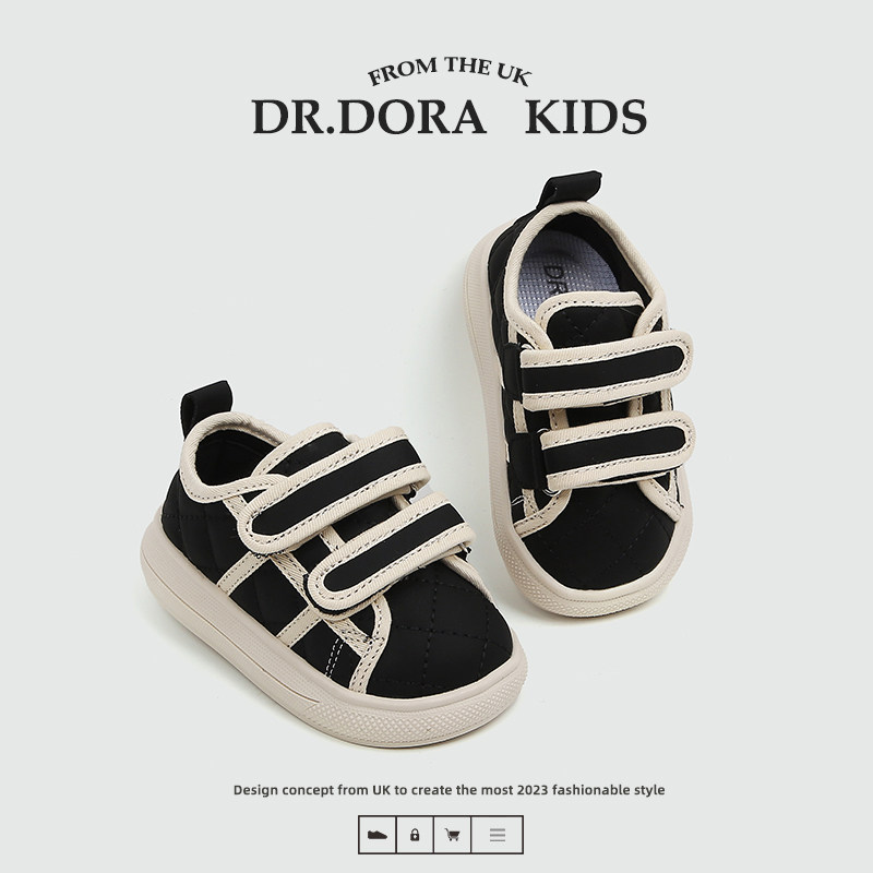 dora朵拉博士二阶段秋季新款小众菱形格面包鞋软底宝宝鞋子潮