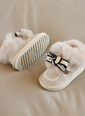 雪地靴女童c冬季加绒加厚2021新款韩版黑色公主短靴婴儿鞋短筒学