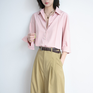 女 TRR 衬衫 粉粉女生长袖 微宽松正肩上衣chic衬衣 高级感轻奢减龄