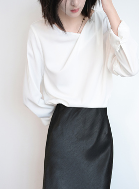 Trr style 不规则设计感领口 套头长袖优雅衬衫女 极简上衣通勤ol