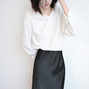Trr style 不规则设计感领口 套头长袖优雅衬衫女 极简上衣通勤ol