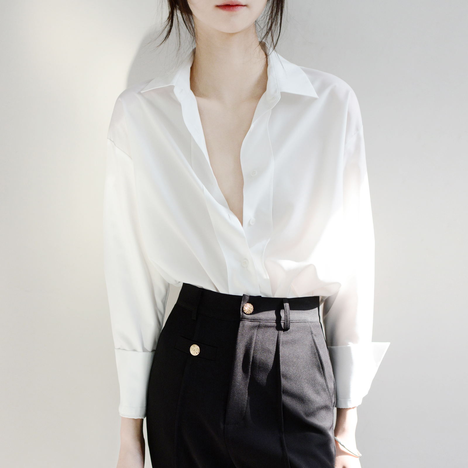 TRR女主气质长袖宽边门襟衬衫女