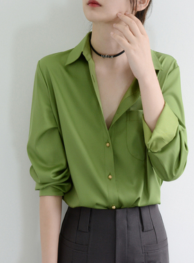 TRR 鎏金镂空精致new绿长袖衬衫女 微宽松上衣通勤chic偏合身效果