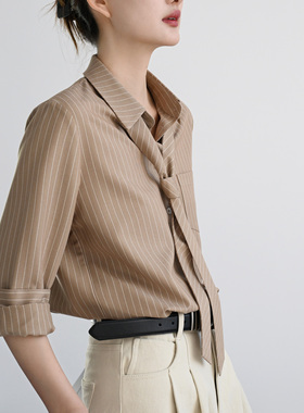 TRR 风尚穿搭条纹微宽松帅气女衬衫 Elegant气质衬衣领带造型上衣