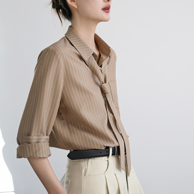 TRR通勤长袖领带条纹衬衫