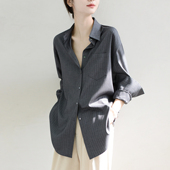 TRR 腔调超赞高级时髦肌理感衬衫 女oversize宽松条纹廓形衬衣显瘦