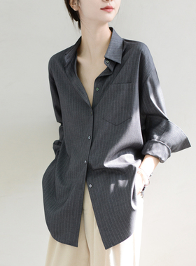 TRR 腔调超赞高级时髦肌理感衬衫女oversize宽松条纹廓形衬衣显瘦
