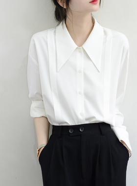 TRR 大尖领折边特别设计 白衬衫女 宽松小众长袖衬衣chic优雅上衣
