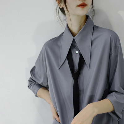 衬衣裙慵懒大尖领oversize