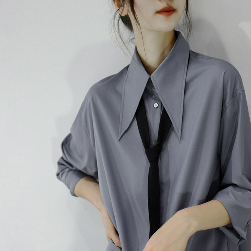 衬衣裙慵懒大尖领oversize