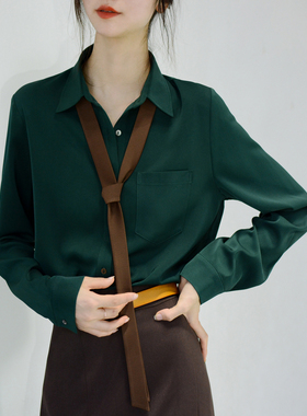 TRR 领带设计感小甜酷 长袖微宽松衬衫女 气质上衣简约衬衣chic