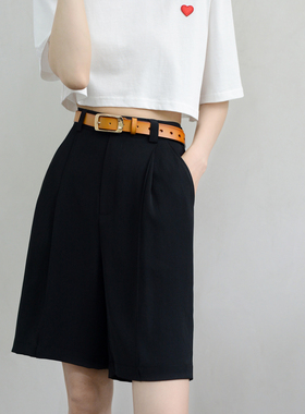 TRR 英伦风遮胯显腿长黑色西装短裤 立体线条高腰休闲时尚裤女夏