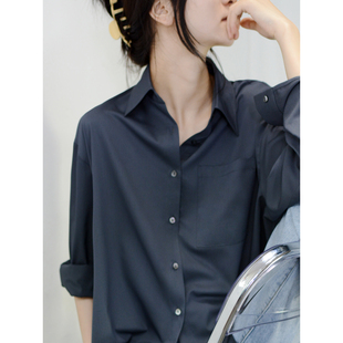 单排扣尖领长袖 女 上衣女nice 中性冷淡风宽松阔感显瘦衬衫 TRR