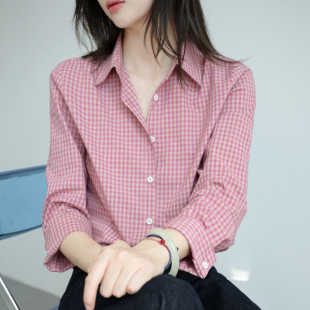 style好显温柔 长袖 尽显气质 女 微宽松显瘦上衣 粉粉格子衬衫 Trr