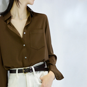 女显肤白上衣new 巧克力色缎面气质衬衫 老客不犹豫 实穿四季 TRR