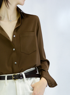 TRR  实穿四季 巧克力色缎面气质衬衫女显肤白上衣new 老客不犹豫