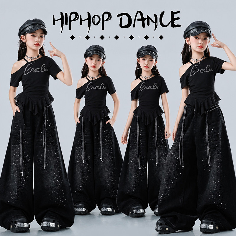 爵士舞女童演出服装儿童街舞jazz甜酷表演套装黑色女孩走秀舞蹈服图片