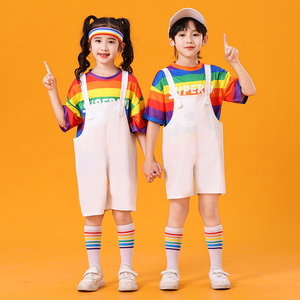 儿童啦啦队演出服街舞套装男童嘻哈潮装女童幼儿园啦啦操表演服装