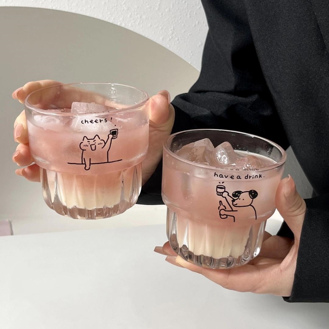 ins风原创可爱小狗玻璃杯喝水杯子牛奶咖啡早餐燕麦杯果汁饮料杯