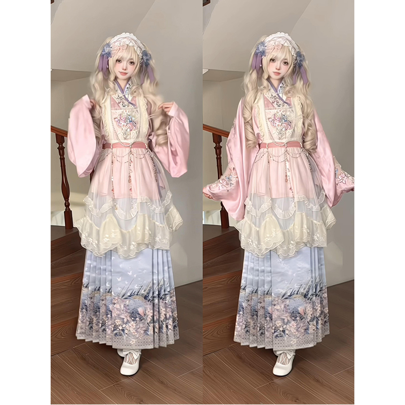 汉洋折衷汉服女琵琶袖马面裙刺绣罩裙洛丽塔lolita裙可爱甜美秋冬