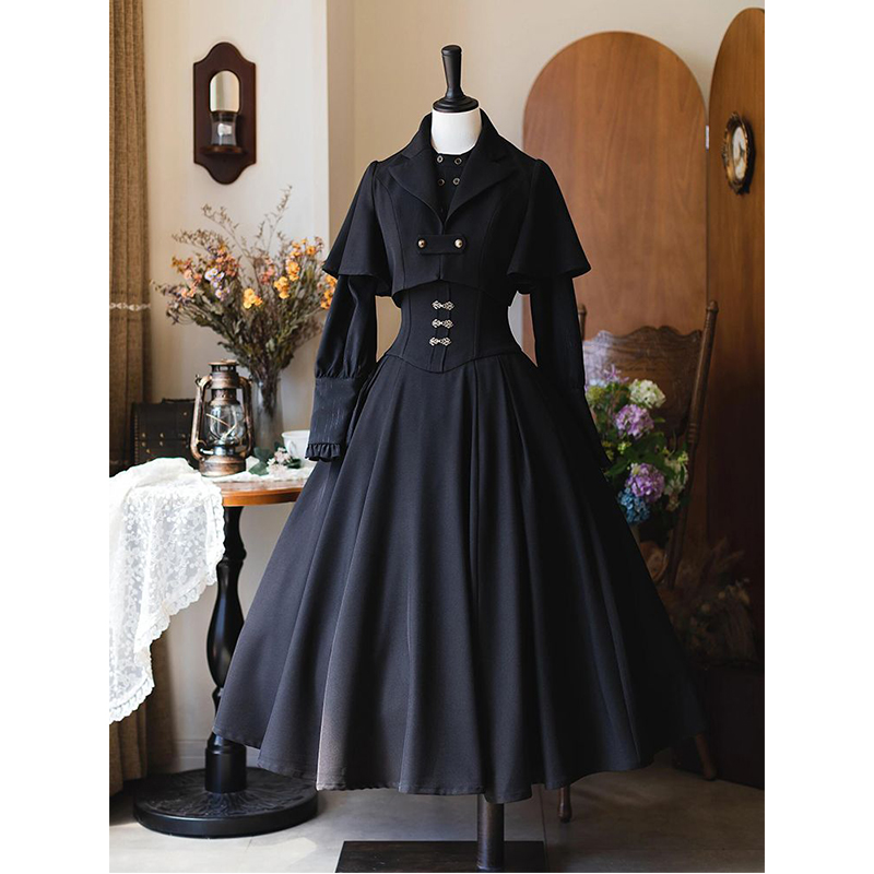 暗黑哥特风lolita裙设计感披肩衬衫连衣裙通勤三件套装洛丽塔日常