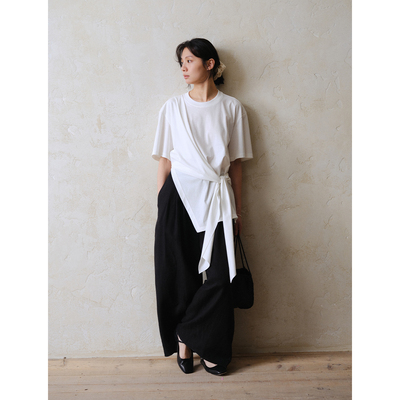 commuse memory 『束光叠影』设计感绑带高支强捻丝光双面针织T恤