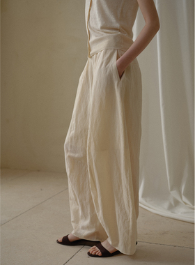 commuse memory『暮染亚麻』碧云染长绒棉亚麻交织休闲裤女萝卜裤