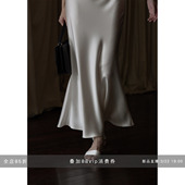 commuse 半身裙 memory日本进口三醋酸水波纹缎面45度斜裁纯色长款