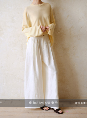 commuse memory『悬垂鼓风』亚麻交织宽松设计感压褶阔腿裤休闲裤