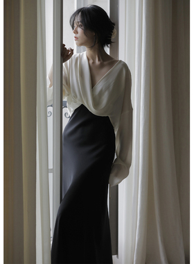 commuse memory性感缪斯 19姆米弹力双乔缎 垂感丝滑衬衣纯色罩衫