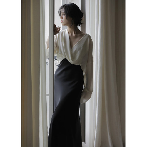 宽松简约长袖桑蚕丝设计感衬衣