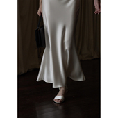 commuse 半身裙 memory日本进口三醋酸水波纹缎面45度斜裁纯色长款