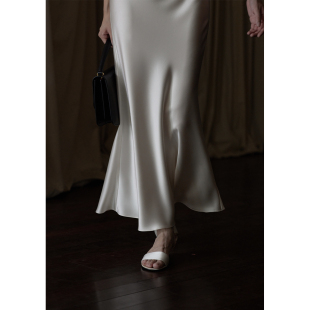 commuse 半身裙 memory日本进口三醋酸水波纹缎面45度斜裁纯色长款