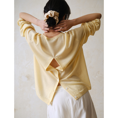 commuse memory『且听春吟』60支精纺羊毛后背开衩长袖针织上衣女